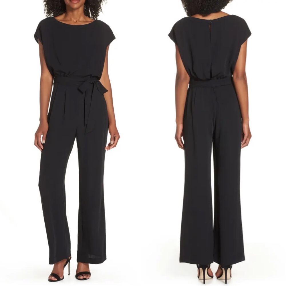 NWT Eliza J Black Cap Sleeve Wide leg Jumpsuit ~16